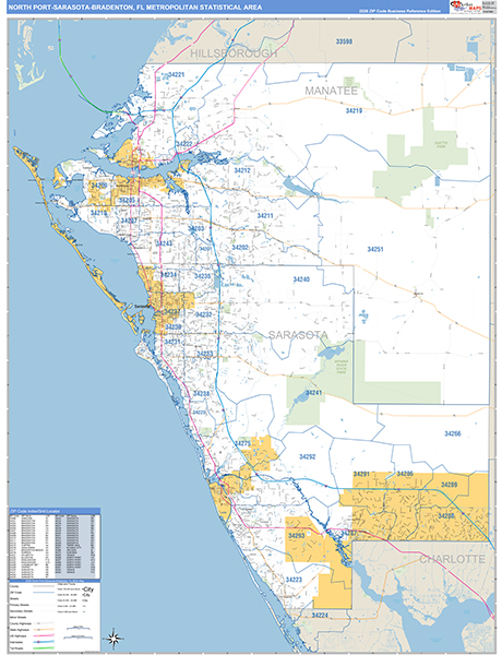North Port-Sarasota-Bradenton Metro Area Wall Map
